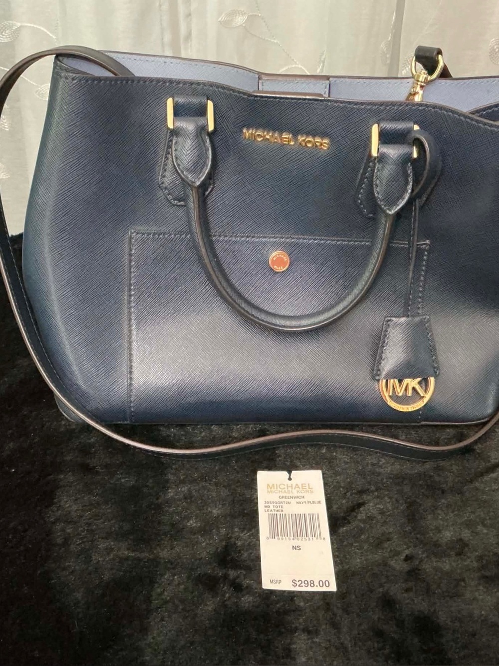Michael Kors Navy Saffiano Leather Satchel with Gold Hardware